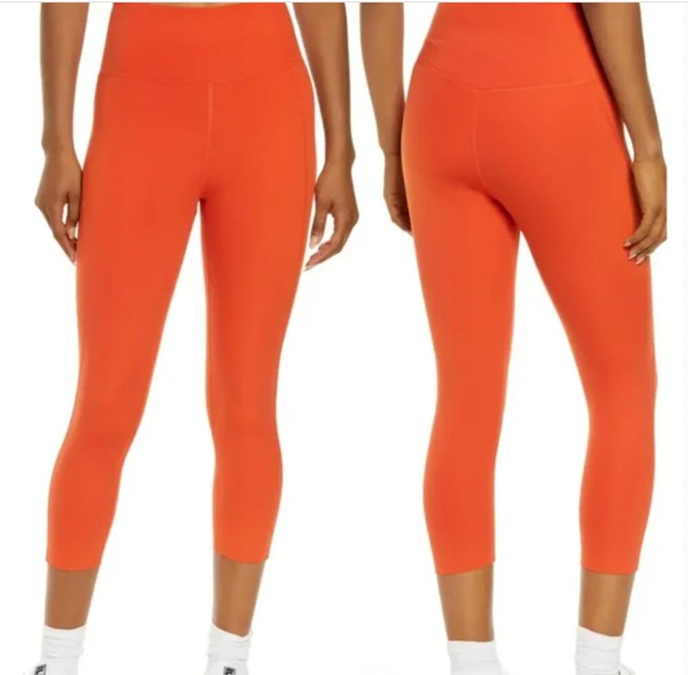 GIRLFRIEND COLLECTIVE Crop Leggings Orange Medium High Rise Compression NWOT
